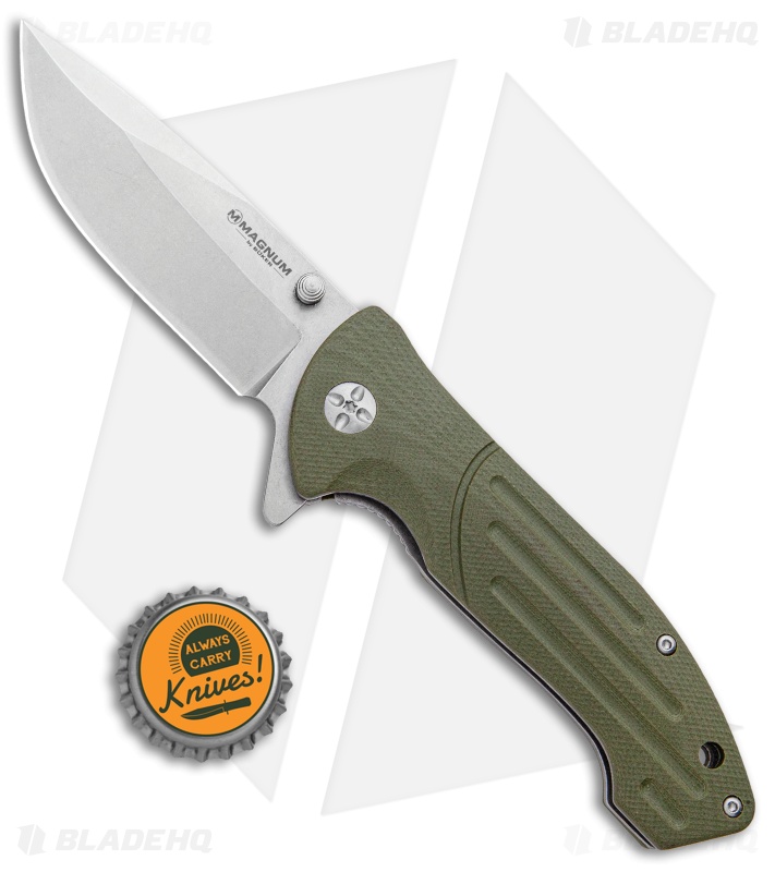 Boker Magnum Brutus Liner Lock Knife OD Green G-10 (3.25" Satin) 