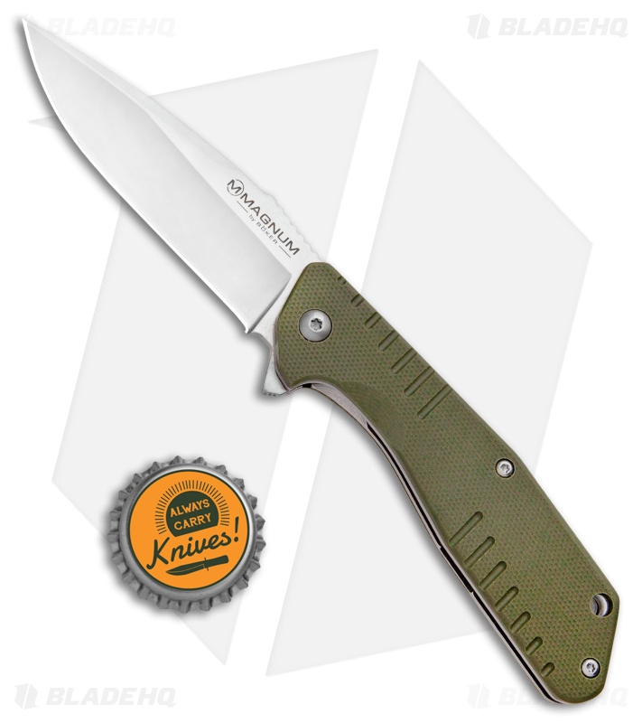 Boker Magnum Coccodrillo Vero Liner Lock Knife OD Green G10 (3.125" Satin)