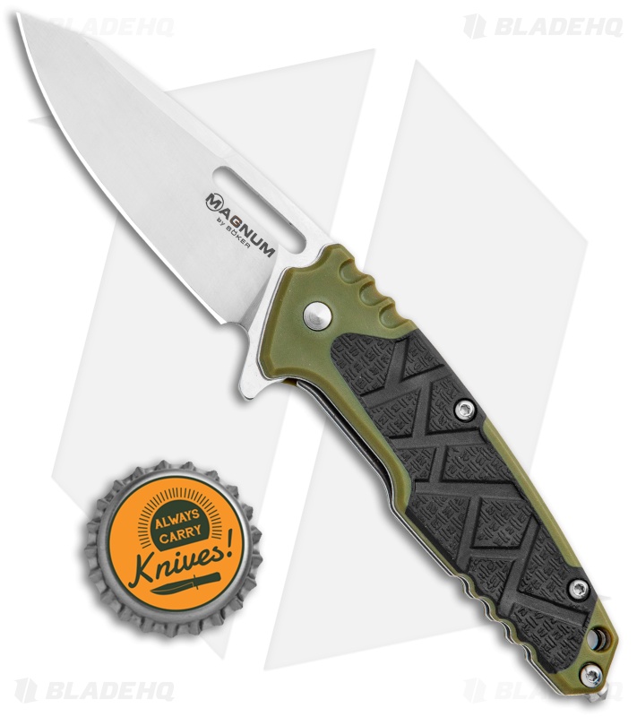 Boker Magnum Enok Frame Lock Knife Black/OD Green FRP (2.6" Satin) 01MB232