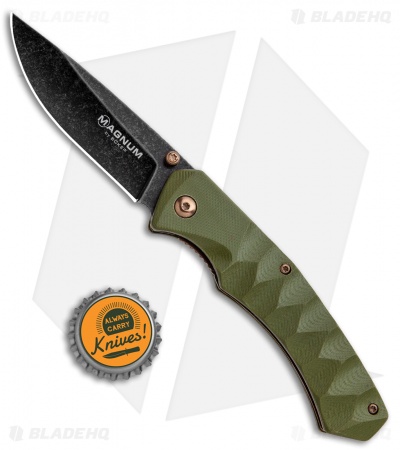 Boker Magnum Iguanodon Liner Lock Knife OD Green G-10 (3.3" Black SW) 01SC072