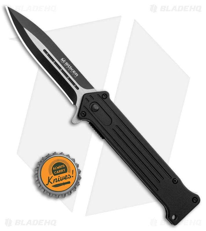 Boker Magnum Intricate Spring Assisted Knife Black Aluminum (3.5" Two-Tone)