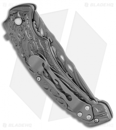 Boker Magnum Liner Lock Knife Gray Flaming Skull (3.74" Gray) 01MB733