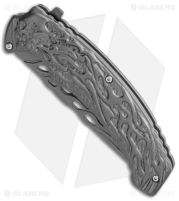 Boker Magnum Liner Lock Knife Gray Flaming Skull (3.74" Gray) 01MB733