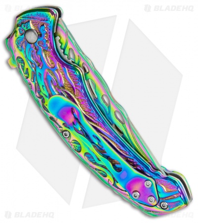 Boker Magnum Liner Lock Knife Rainbow Flaming Skull (3.74" Spectrum) 01MB734