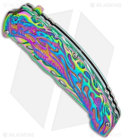 Boker Magnum Liner Lock Knife Rainbow Flaming Skull (3.74" Spectrum) 01MB734