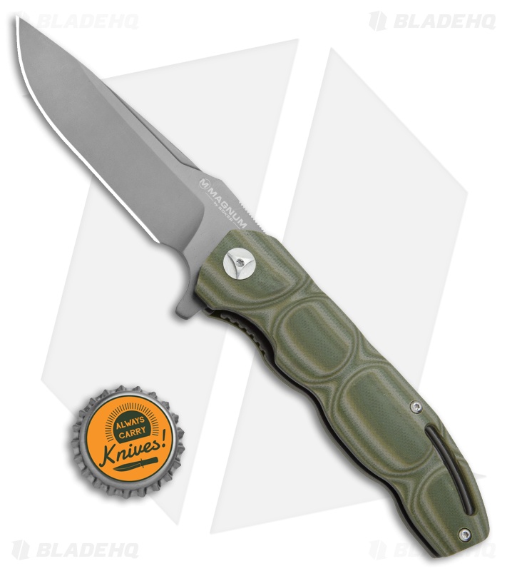 Boker Magnum Leader Liner Lock Knife OD Green G-10 (3.75" Gray) 01MB702