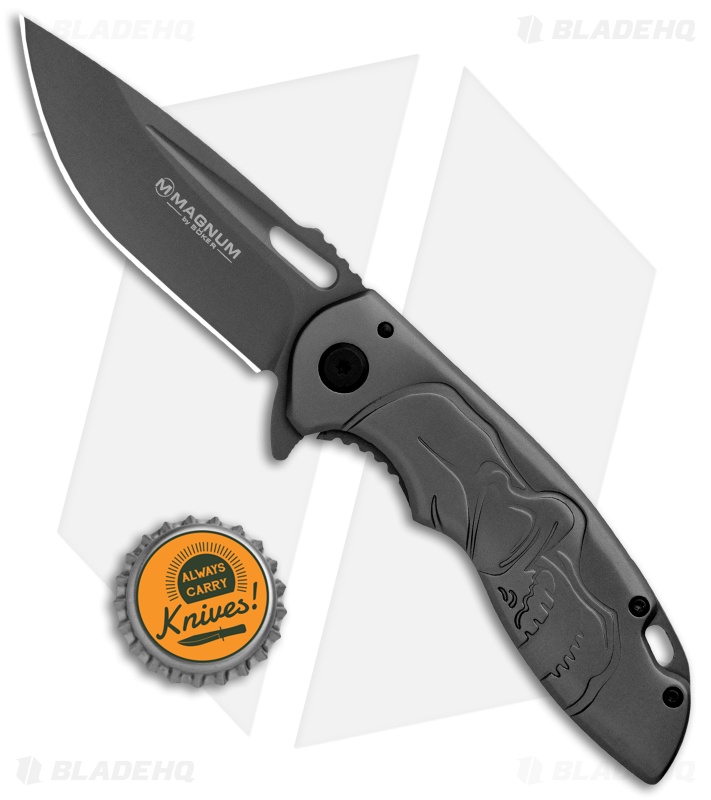 Boker Magnum Massive Half Skull Frame Lock Knife (3.4" Gray)