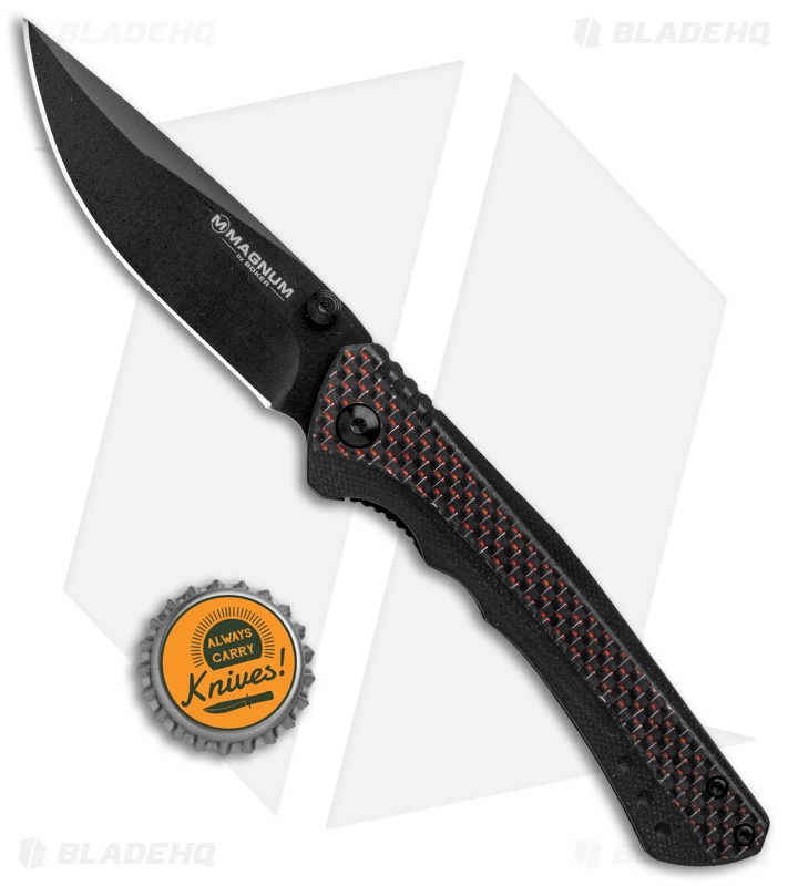 Boker Magnum Rubico Liner Lock Knife Black w/ Red CF (3.25" Black) 01RY848