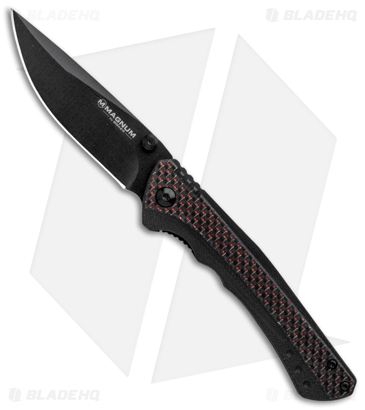 Boker Magnum Rubico Liner Lock Knife Black w/ Red CF (3.25" Black) 01RY848