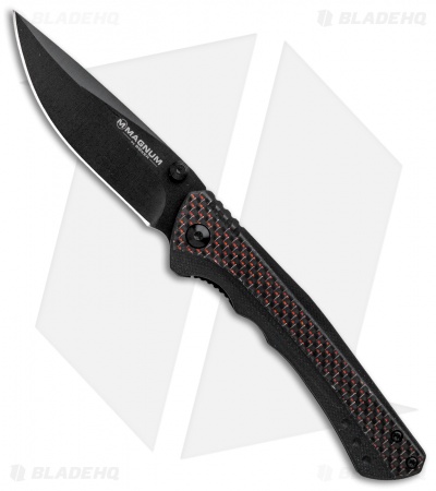 Boker Magnum Rubico Liner Lock Knife Black w/ Red CF (3.25" Black) 01RY848