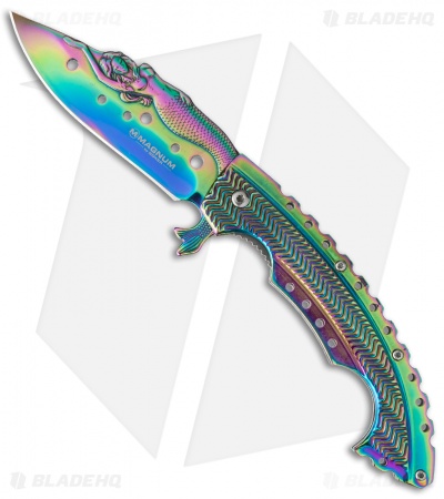 Boker Magnum Rainbow Mermaid Liner Lock Knife (3.75" Spectrum) 01LG318