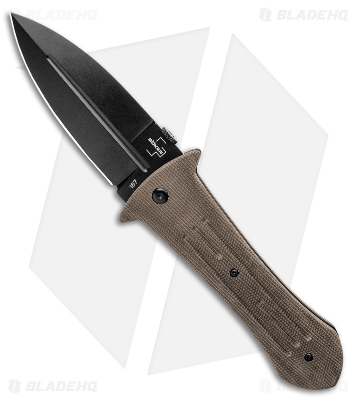 Boker Pocket Smatchet Dagger Folding Knife Green Micarta (4" Black) Gedraitis 