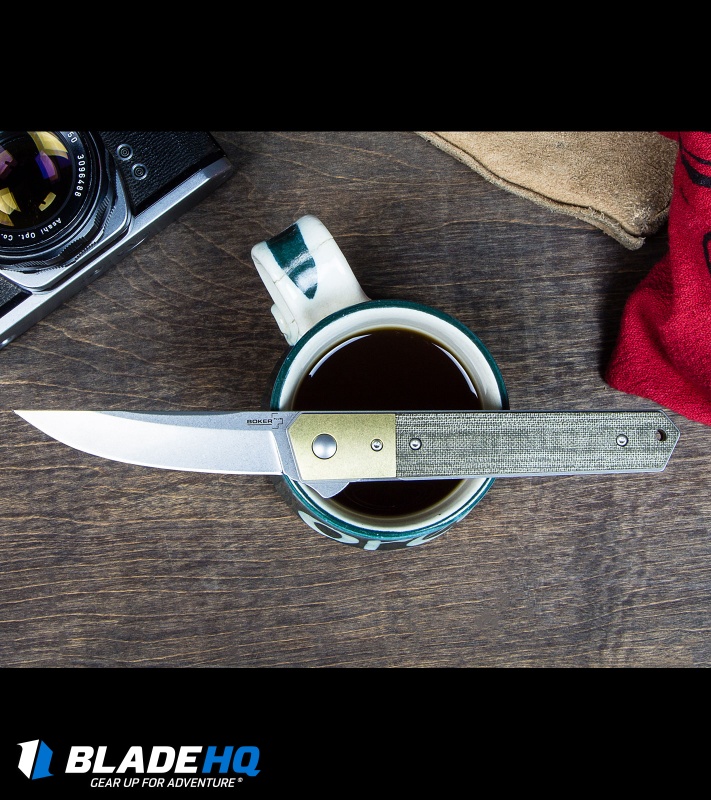 Boker Kwaiken Tuxedo Flipper Knife - Brass + Micarta | Blade HQ