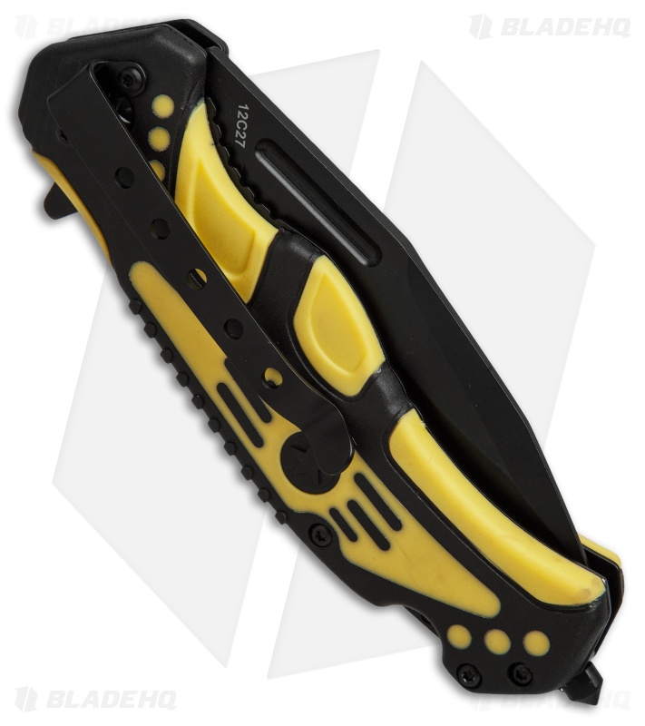 Boker Plus Savior 3 Liner Lock Knife Black/Yellow (3.3" Black Serr) 01BO322