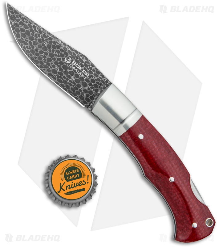 Boker Boxer Damascus Lockback Knife Red Micarta (3.1" Damascus) 111025DAM