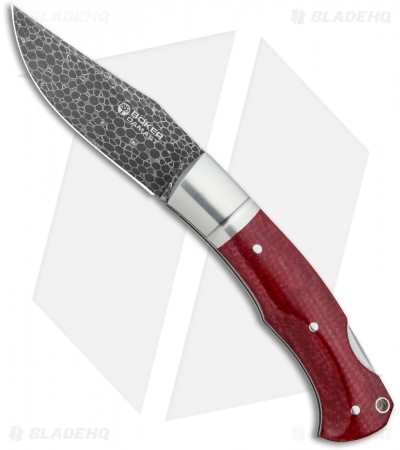 Boker Boxer Damascus Lockback Knife Red Micarta (3.1" Damascus) 111025DAM