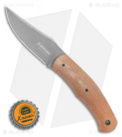Boker Boxer Fixed Blade Knife Natural Canvas Micarta (3.3" SW) 120503