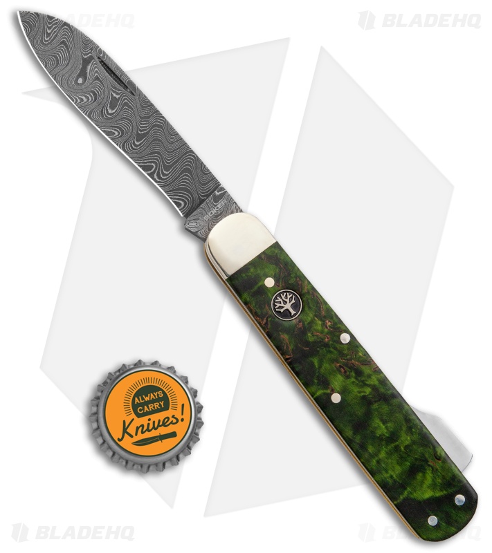 Boker Hunting Knife Mono Lockback Knife Green Curly Birch (3.25" Damascus) 