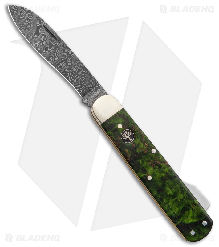 Boker Hunting Knife Mono Lockback Knife Green Curly Birch (3.25" Damascus) 