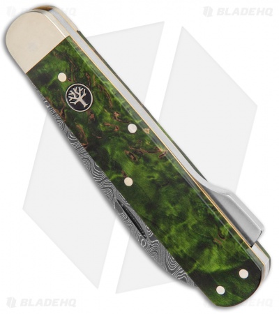 Boker Hunting Knife Mono Lockback Knife Green Curly Birch (3.25" Damascus) 