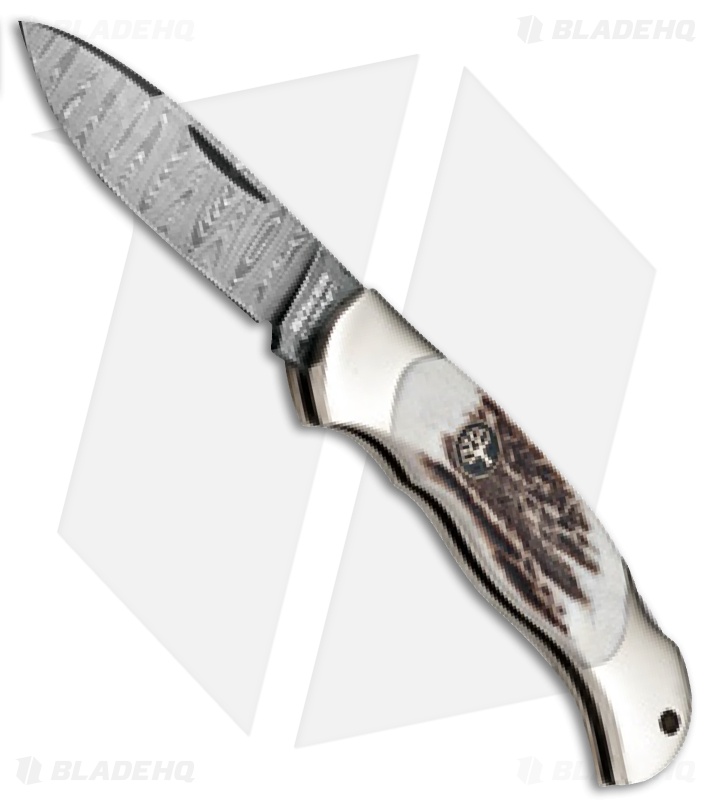 Boker Junior Scout Spear Point Lockback Knife Stag (2.6" Damascus) 111910DAM