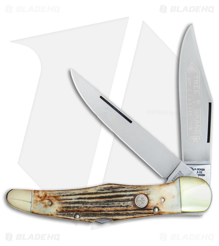 Boker Tree Brand L.E. Trapper Double Lockback Pocket Knife 5.25" Stag 