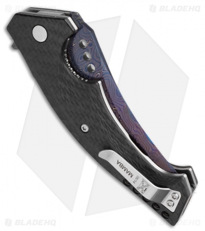 Walter Brend Custom Mamba Flipper Knife Carbon Fiber (3.75" Blued Damascus)