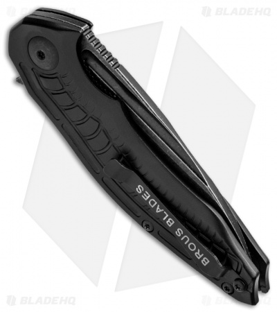 Brous Blades Bionic Flipper Knife Black Aluminum (3" Acid Wash)
