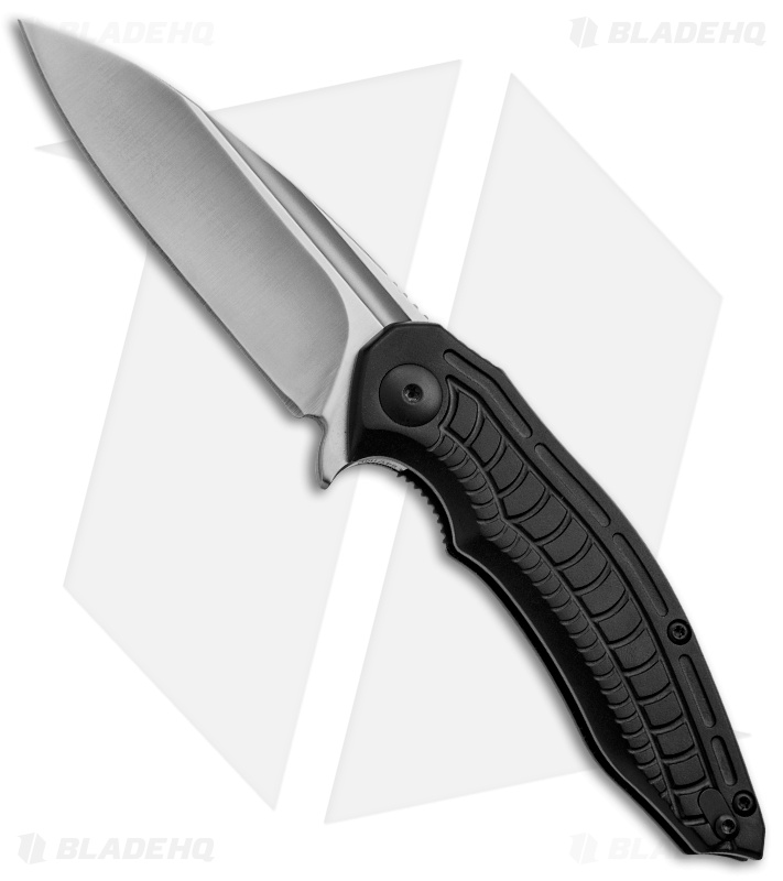 Brous Blades Bionic Flipper Knife Black Aluminum (3" Satin Plain)