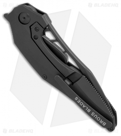 Brous Blades Isham Raven Flipper Frame Lock Knife Black Titanium (3.8" Blackout)