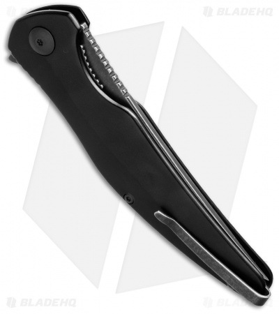 Brous Blades Sniper Flipper Liner Lock Knife Black Aluminum (3.75" Acid SW)