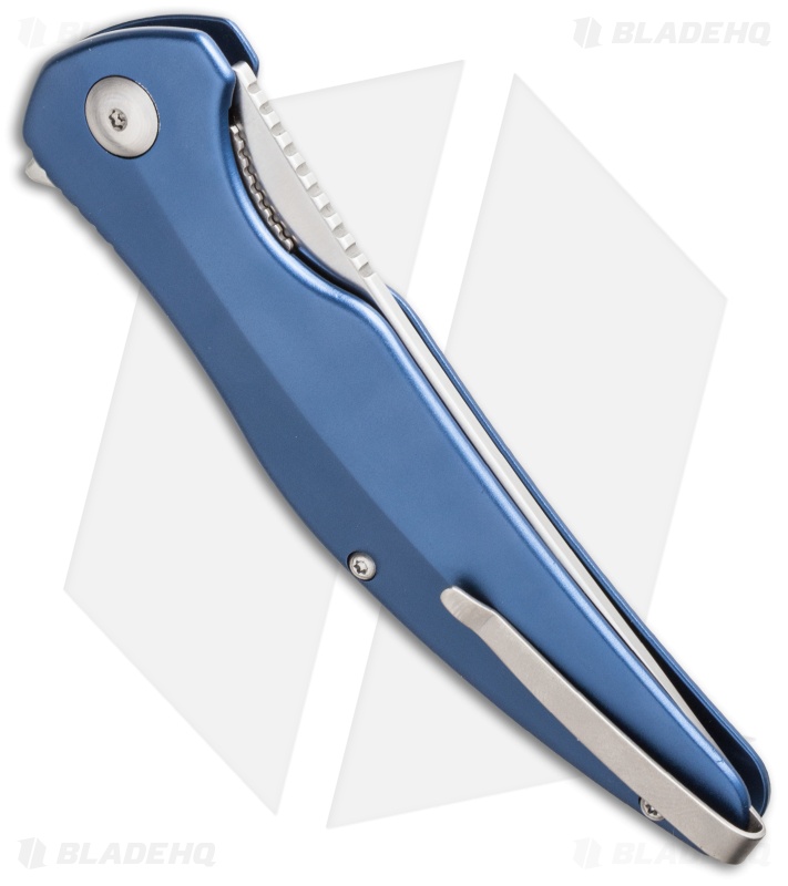 Brous Blades Sniper Flipper Liner Lock Knife Blue Aluminum (3.75" Satin)
