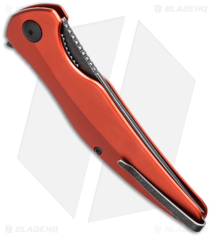 Brous Blades Sniper Flipper Liner Lock Knife Orange Aluminum (3.75" Acid SW)