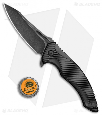 Brous Blades Tanium Design T4 Flipper Knife Black Aluminum (4" Acid SW)