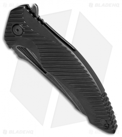 Brous Blades Tanium Design T4 Flipper Knife Black Aluminum (4" Acid SW)