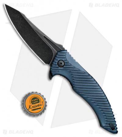 Brous Blades Tanium Design T4 Flipper Knife Blue Aluminum (4" Acid SW)