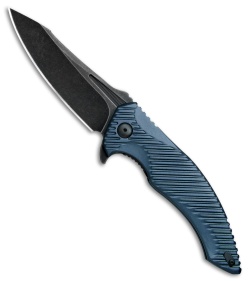 Brous Blades Tanium Design T4 Flipper Knife Blue Aluminum (4" Acid SW)