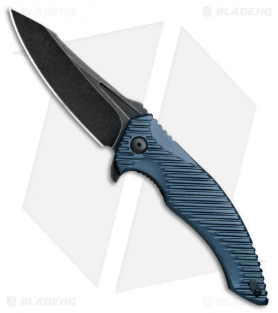 Brous Blades Tanium Design T4 Flipper Knife Blue Aluminum (4" Acid SW)