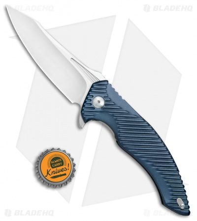 Brous Blades Tanium Design T4 Flipper Knife Blue Aluminum (4" Satin)