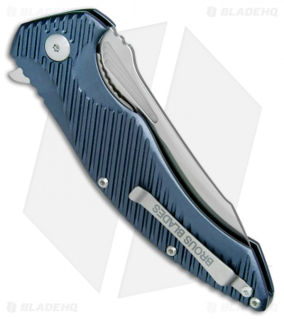 Brous Blades Tanium Design T4 Flipper Knife Blue Aluminum (4" Satin)