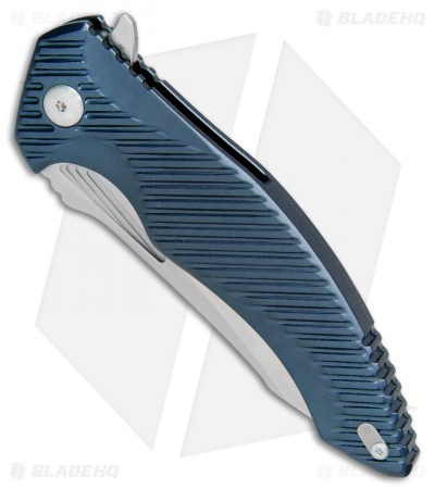 Brous Blades Tanium Design T4 Flipper Knife Blue Aluminum (4" Satin)