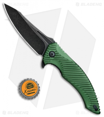 Brous Blades Tanium Design T4 Flipper Knife Green Aluminum (4" Black ASW)