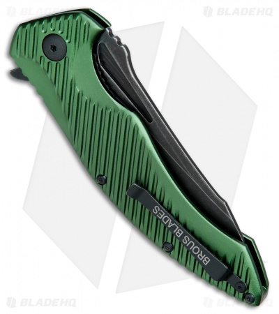 Brous Blades Tanium Design T4 Flipper Knife Green Aluminum (4" Black ASW)