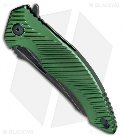 Brous Blades Tanium Design T4 Flipper Knife Green Aluminum (4" Black ASW)