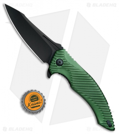 Brous Blades Tanium Design T4 Flipper Knife Green Aluminum (4" Blackout)