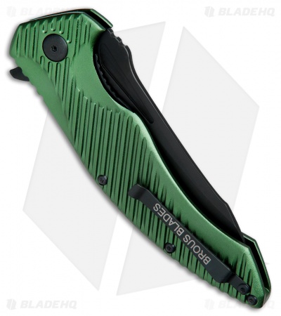 Brous Blades Tanium Design T4 Flipper Knife Green Aluminum (4" Blackout)