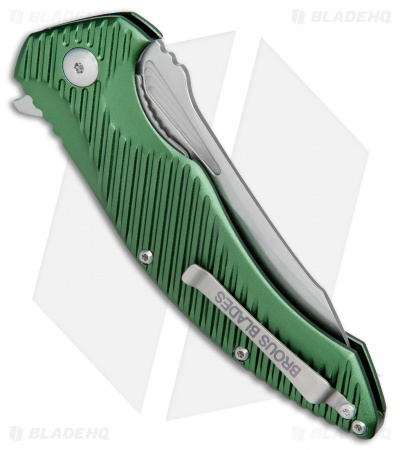 Brous Blades Tanium Design T4 Flipper Knife Green Aluminum (4" Stonewash)