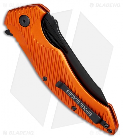 Brous Blades Tanium Design T4 Flipper Knife Orange Aluminum (4" Blackout)