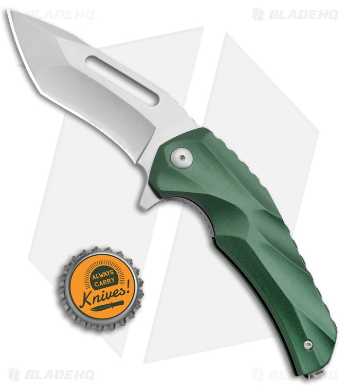 Brous Blades & Mikkel Willumsen Reloader Flipper Knife Green Al (3.6" Stonewash)
