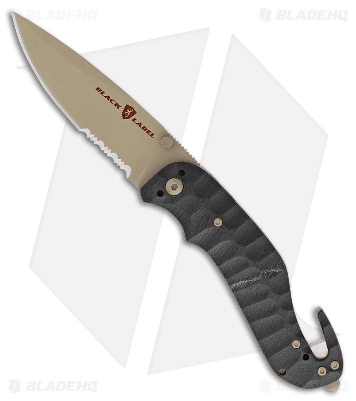 Browning Black Label Duration Liner Lock Knife Black  G-10 (3.375" Tan Serr)